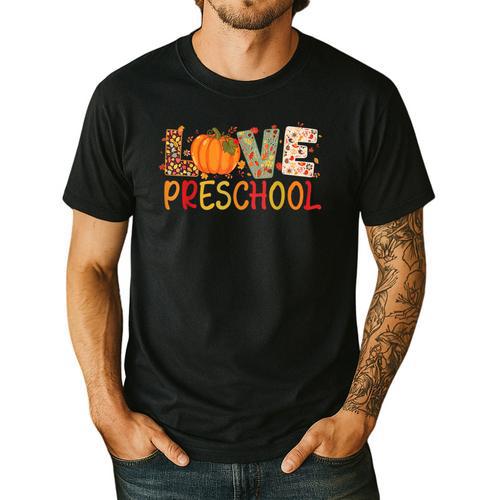 Love Preschool Happy Fall Thanksgiving Women Teacher Men's Casual T-Shirt - teacherstshirts.com AU
