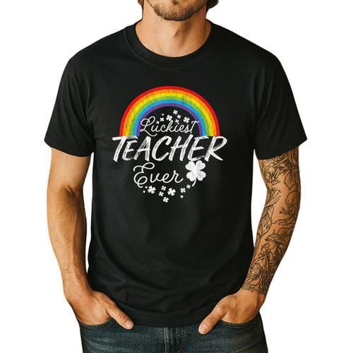 Luckiest Teacher Ever Rainbow- St Patricks Day Teacher Men's Casual T-Shirt - teacherstshirts.com