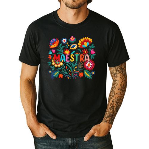 Maestra Flowers Spanish Teacher Cinco De Mayo Men's Casual T-Shirt - teacherstshirts.com