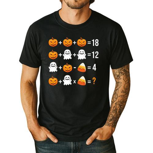 Math Teacher Halloween Equation Pumpkin Ghost Candy Corn Men's Casual T-Shirt - teacherstshirts.com