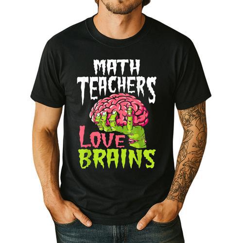 Math Teachers Love Brains Zombie Teacher School Halloween Men's Casual T-Shirt - teacherstshirts.com AU