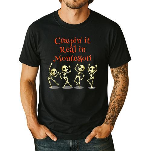 Montessori Creepin' It Real HALLOWEEN School Teacher Shirt Men's Casual T-Shirt - teacherstshirts.com AU