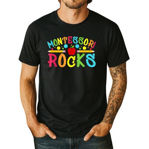 Montessori Rocks Montessori Teacher Back To School Men's Casual T-Shirt - teacherstshirts.com