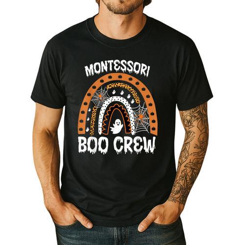 Montessori Teacher Halloween Boo Rainbow Leopard Halloween Men's Casual T-Shirt - teacherstshirts.com