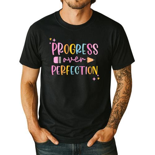 Motivational Progress Over Perfection Back To School Teacher Men's Casual T-Shirt - teacherstshirts.com DE