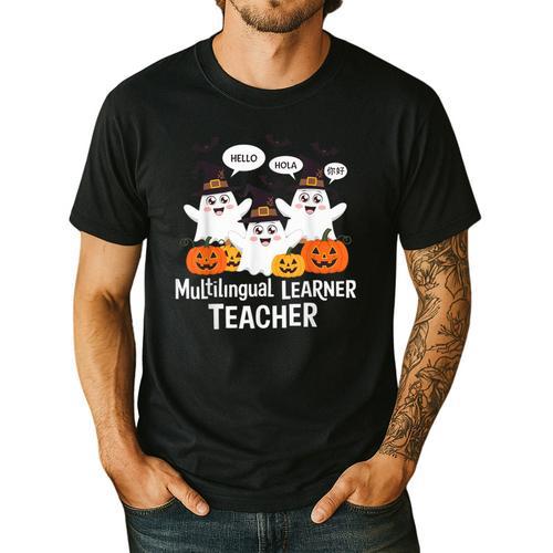 Multilingual Learner Teacher Spooky Halloween ESL Teacher Men's Casual T-Shirt - teacherstshirts.com AU