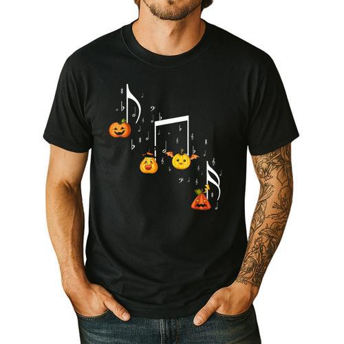 Music Note Pumpkin Fall Music Teacher Halloween Costume Men's Casual T-Shirt - teacherstshirts.com CA