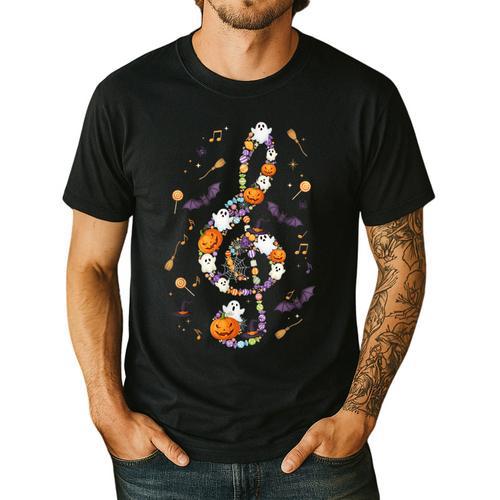 Music Note Symbol Halloween For Music Teacher Musicians Men's Casual T-Shirt - teacherstshirts.com CA