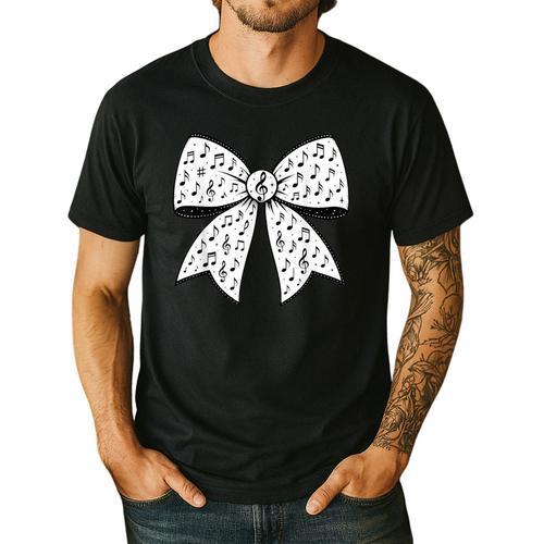 Music Notes Coquette Bow Music Teacher School Musician Band Men's Casual T-Shirt - teacherstshirts.com