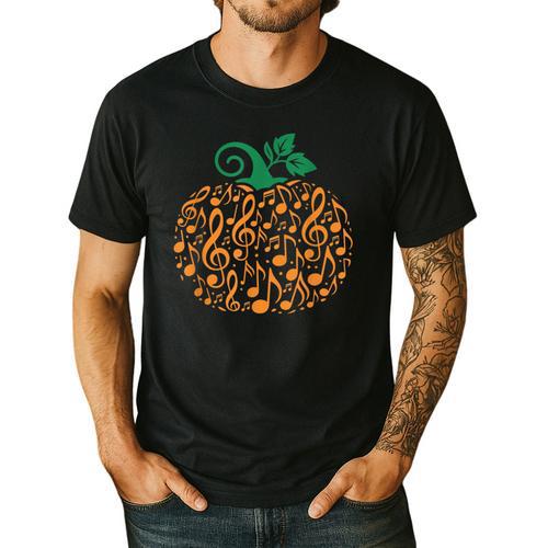 Music Notes Pumpkin Music Teacher Halloween Men's Casual T-Shirt - teacherstshirts.com CA