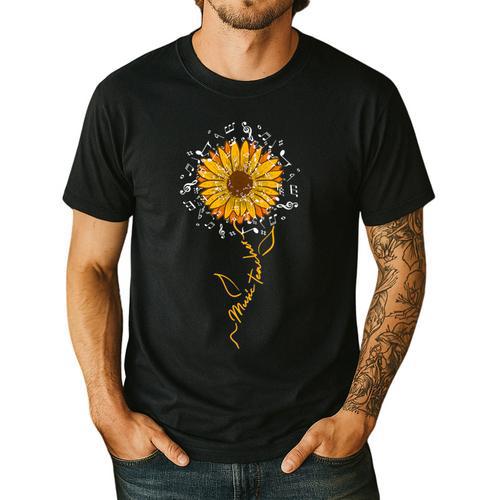 Music Teacher Shirt Sunflower Music Notes Musician Singer Men's Casual T-Shirt - teacherstshirts.com DE