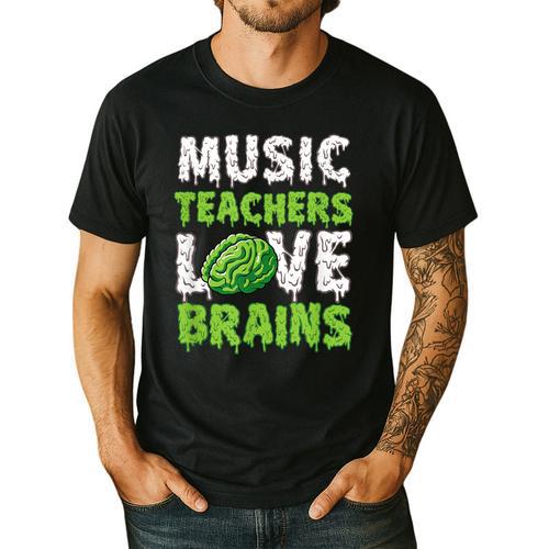Music Teachers Love Brains Cute Teaching Halloween Men's Casual T-Shirt - teacherstshirts.com CA