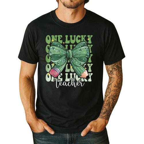 One Lucky Teacher Coquette Bow St Patricks Day Teacher Men's Casual T-Shirt - teacherstshirts.com AU