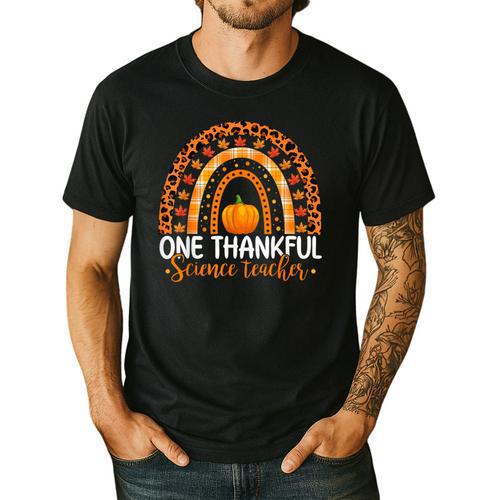 One Thankful Science Teacher Rainbow Boho Fall Thanksgiving Men's Casual T-Shirt - teacherstshirts.com AU