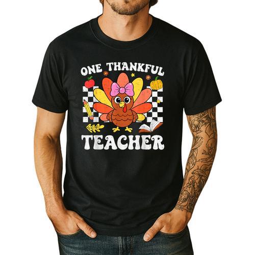 One Thankful Teacher Turkey Thanksgiving Teaching Men's Casual T-Shirt - teacherstshirts.com