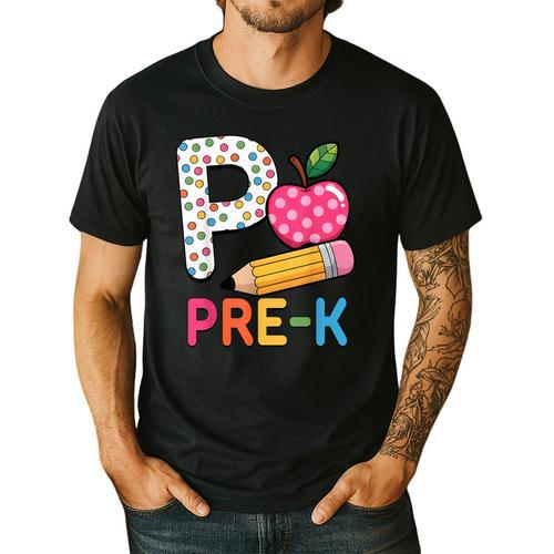 P Is For Pre K Teacher Student Pencil Apple Back To School Men's Casual T-Shirt - teacherstshirts.com