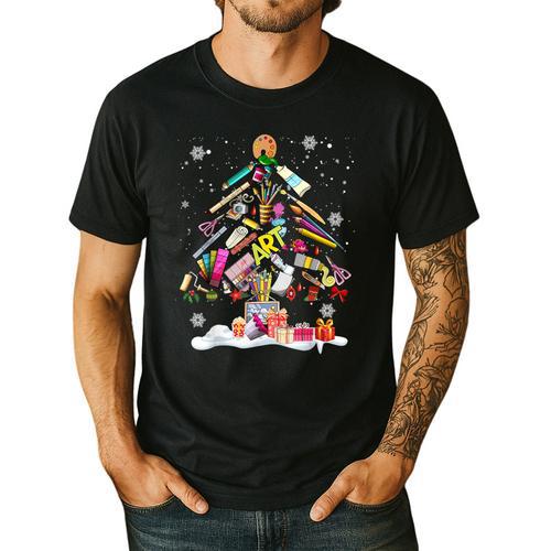 Paintbrush Christmas Tree Decor Xmas For Artist Art Teacher For Men Women Men's Casual T-Shirt - teacherstshirts.com