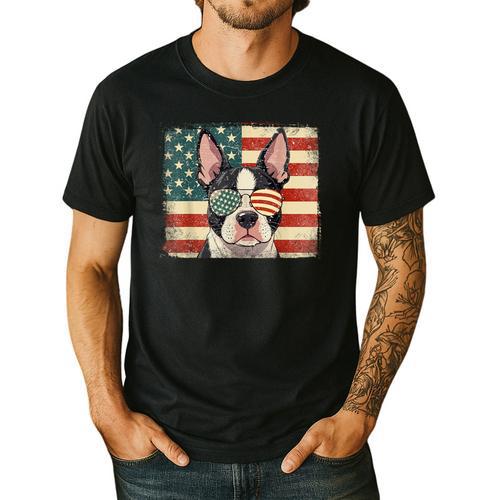 Patriotic Boston Terrier Dog Lover USA Flag 4th Of July For Men Women Kids Men's Casual T-Shirt - Bostonterriersmerch.com