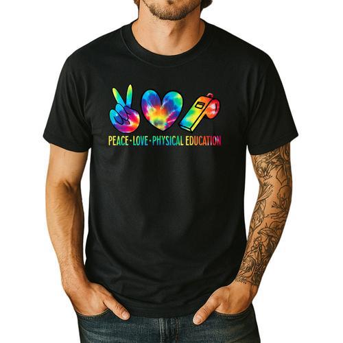 Peace Love Physical Education Tie Dye Sports PE Teacher Men's Casual T-Shirt - teacherstshirts.com AU