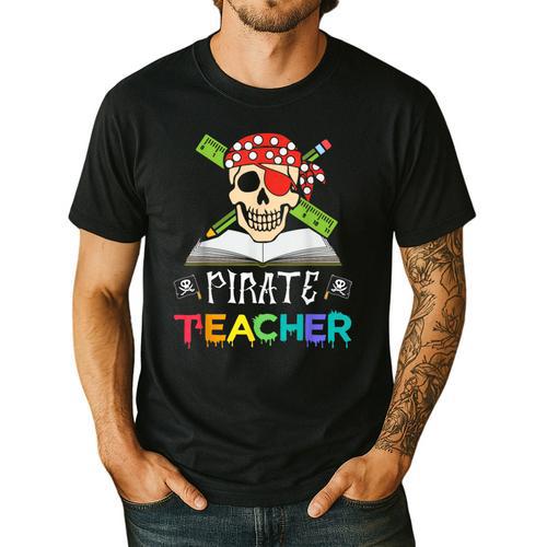Pirate Teacher Halloween Skull Adult Men's Casual T-Shirt - teacherstshirts.com