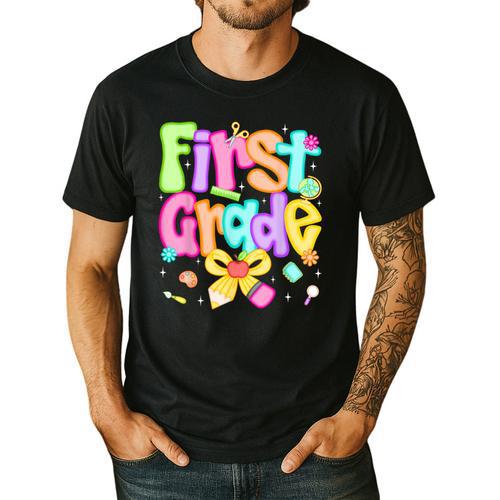Preppy First Grade Back To School 1st Grade Teacher Girl Kid Men's Casual T-Shirt - teacherstshirts.com UK