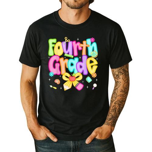 Preppy Fourth Grade Back To School 4th Grade Teacher Girls Men's Casual T-Shirt - teacherstshirts.com CA