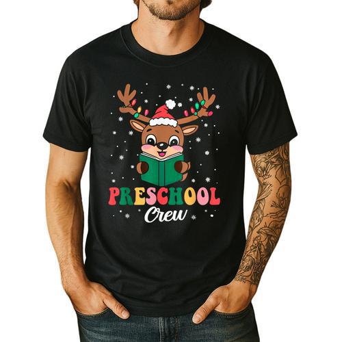 Preschool Crew Xmas Reindeer Teacher Student Christmas Men's Casual T-Shirt - teacherstshirts.com DE