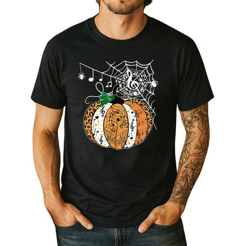 Pumpkin Music Teacher Halloween Fall Music Notes Autumn Men's Casual T-Shirt - teacherstshirts.com CA