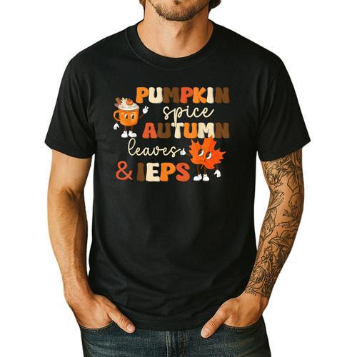 Pumpkin Spice Autumn Leaves IEPS Sped Teacher Fall Men's Casual T-Shirt - teacherstshirts.com UK