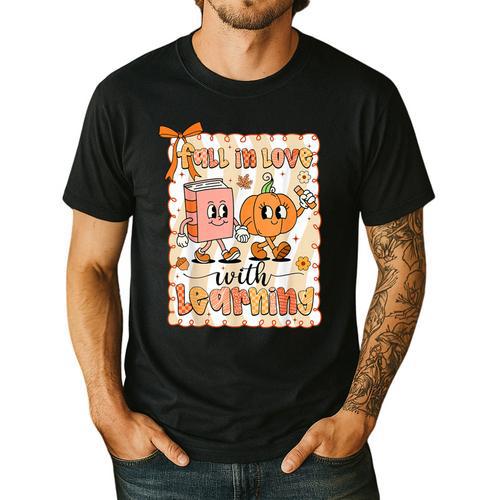 Pumpkin Teacher Preppy Fall In Love With Learning Autumn Men's Casual T-Shirt - teacherstshirts.com UK