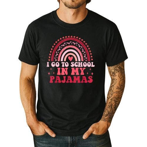 Rainbow Homeschool Mom Teacher I Go To School In My Pajamas Men's Casual T-Shirt - teacherstshirts.com CA