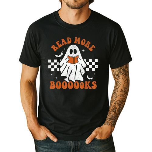 Read More Books Cute Ghost Reading Book Teacher Halloween Men's Casual T-Shirt - teacherstshirts.com AU