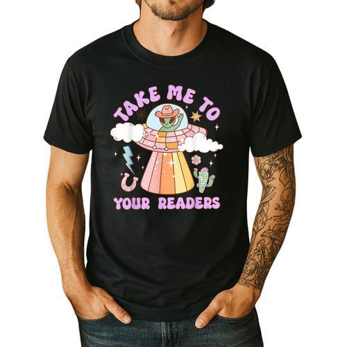 Take Me To Your Readers Alien Teacher Halloween Literacy Men's Casual T-Shirt - teacherstshirts.com AU