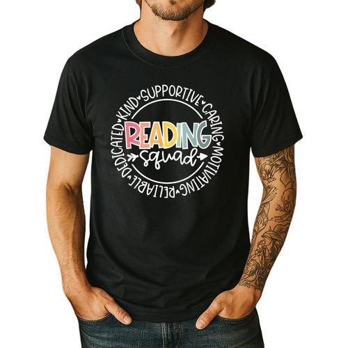 Reading Squad Teacher Reader Librarian Interventionist Team Men's Casual T-Shirt - teacherstshirts.com