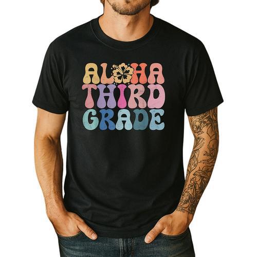 Retro Aloha Third Grade Teacher Summer Vacation Beach Hawaii Men's Casual T-Shirt - teacherstshirts.com
