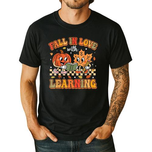 Retro Fall In Love With Learning Autumn Pumpkin Teachers Men's Casual T-Shirt - teacherstshirts.com AU