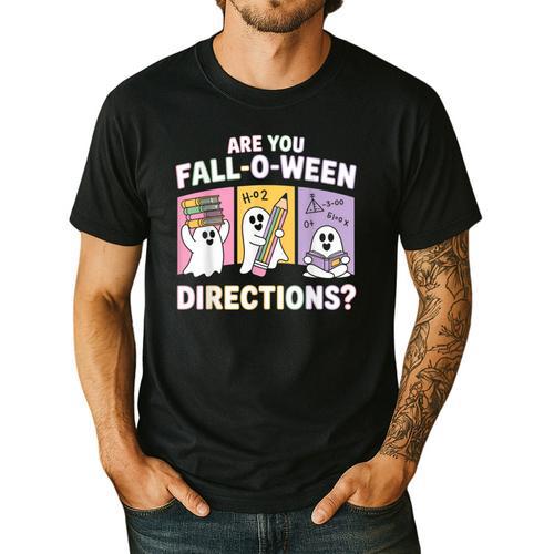 Retro Are You Fall O Ween Directions Teacher Halloween Ghost Men's Casual T-Shirt - teacherstshirts.com