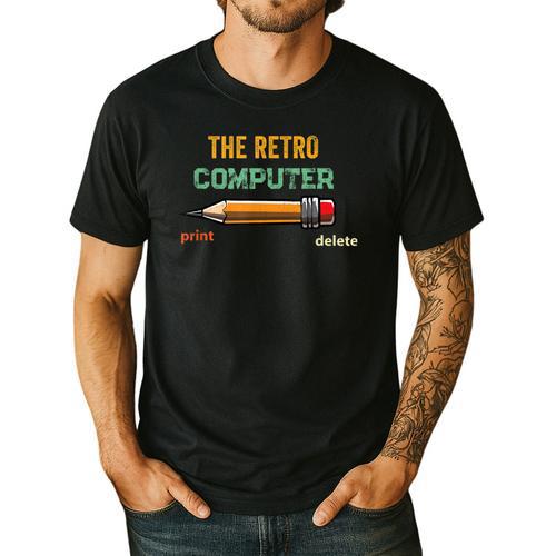 Retro Old-School Computer Pencil Tech Teacher Men's Casual T-Shirt - teacherstshirts.com CA