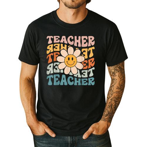 Retro Teacher Daisy Colorful Elementary School Teacher Men's Casual T-Shirt - teacherstshirts.com AU