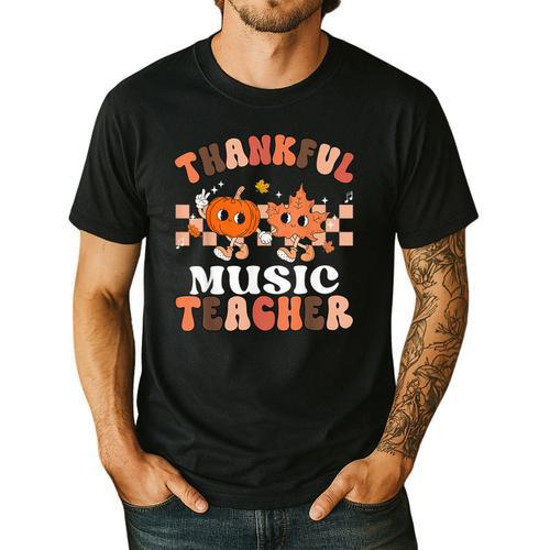 Retro Thankful Music Teacher Pumpkin Fall Thanksgiving Men's Casual T-Shirt - teacherstshirts.com DE