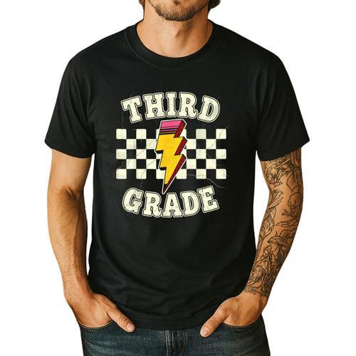 Retro Third Grade Teacher Lightning Bolt Pencil Teacher Kids Men's Casual T-Shirt - teacherstshirts.com CA