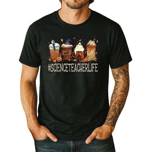 Science Teacher Horror Fall Coffee Halloween Pumpkin Autumn Men's Casual T-Shirt - teacherstshirts.com AU