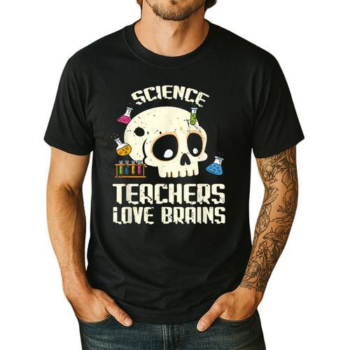 Science Teachers Love Brains Teachers Halloween Men's Casual T-Shirt - teacherstshirts.com CA