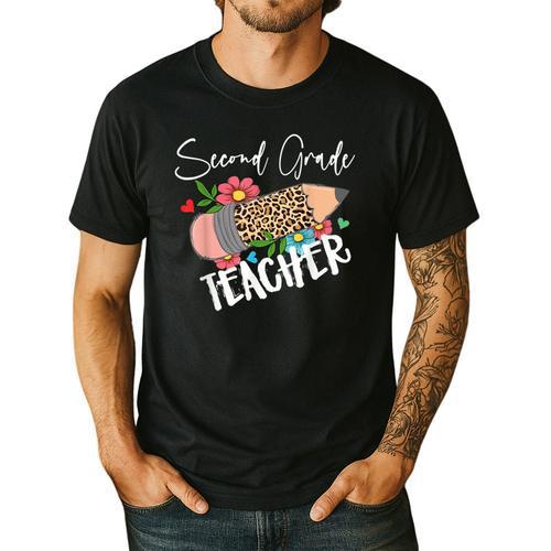 Second Grade Teacher Leopard Pencil 2nd Grade Women Teacher Men's Casual T-Shirt - teacherstshirts.com AU
