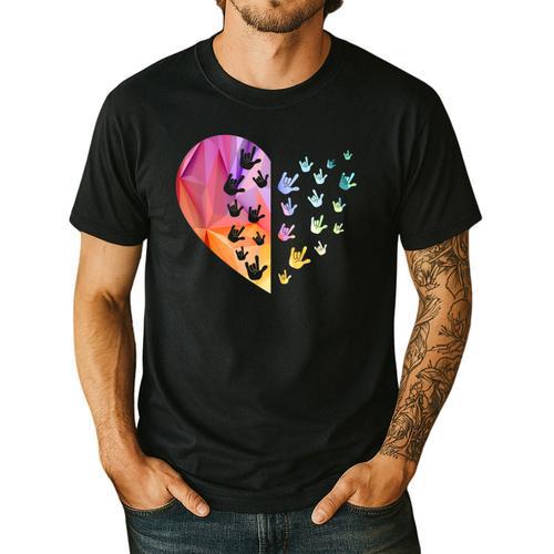 Sign Language Heart ASL For Deaf Teacher Men's Casual T-Shirt - teacherstshirts.com AU