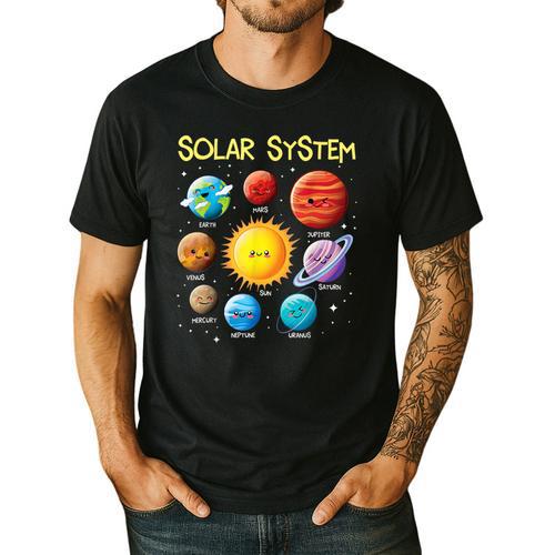 Solar System Cute Face Planets Space Science Teacher School Men's Casual T-Shirt - teacherstshirts.com