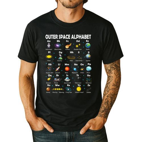 Space Alphabet Galaxy Astronaut Planets Student Teacher Men's Casual T-Shirt - teacherstshirts.com