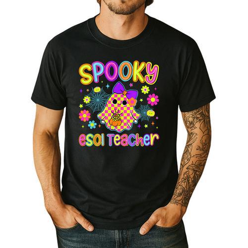 Spooky ESOL Teacher Halloween ESOL Teaching Coquette Men's Casual T-Shirt - teacherstshirts.com UK