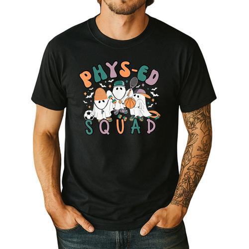 Spooky Ghost PE Teacher Squad Physical Education Halloween Men's Casual T-Shirt - teacherstshirts.com AU