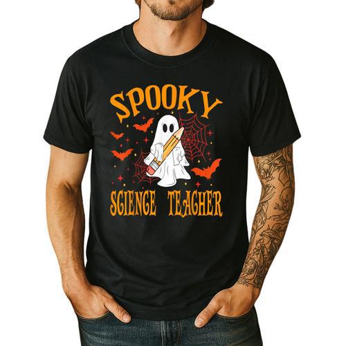 Spooky Science Teacher Ghost Halloween School Women Men's Casual T-Shirt - teacherstshirts.com AU